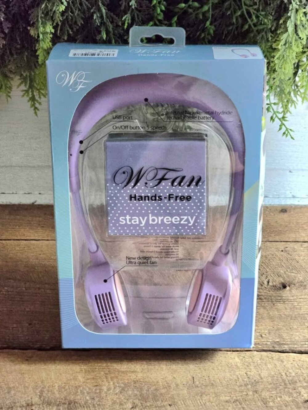 New Lavendar Purple WFan Hands Free 5 Speed Spice of Life Yoga Neck Fan